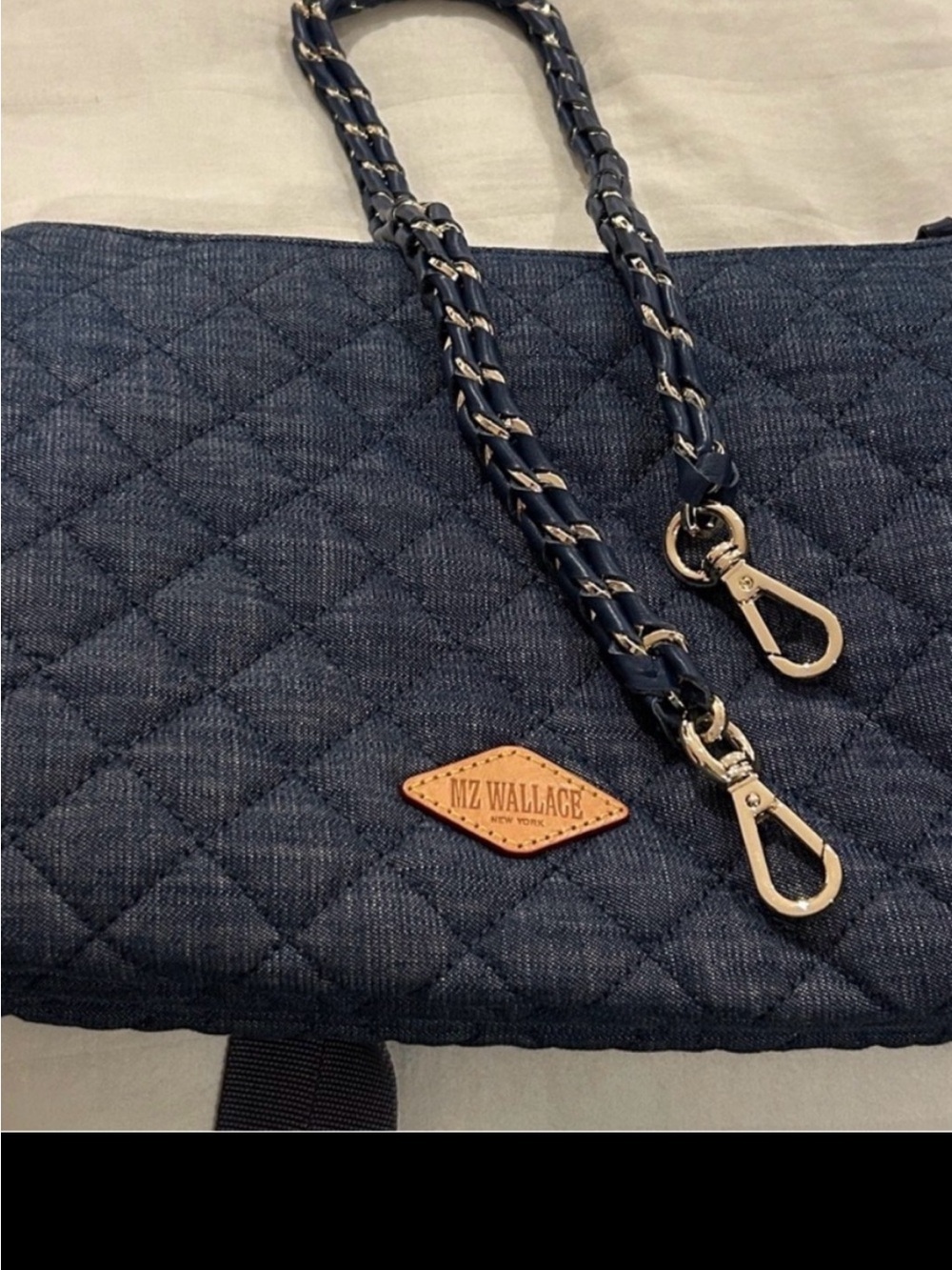 MZ Wallace Quilted Denim Tote in Dark Blue with Silver Hardware NWOT
